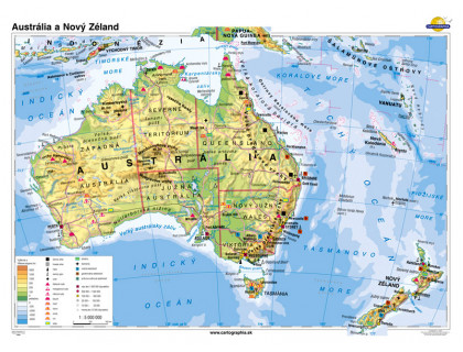 Austrália a Nový Zéland všeobecnogeografická mapa 160x120cm