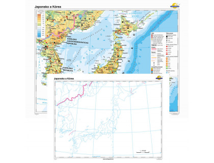 Japonsko a Kórea všeobecnogeografická + slepá mapa DUO 140x100cm