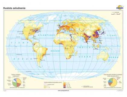 Svet - hustota zaľudnenia mapa 160x120cm