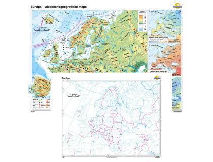Európa- všeobecnogeografická mapa + slepá mapa DUO 160x120cm