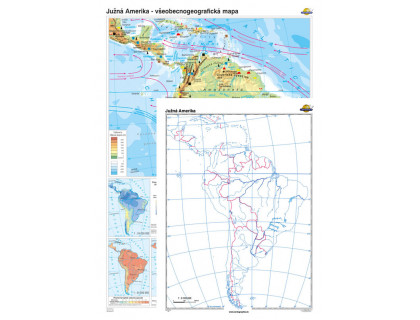 Južná Amerika - všeobecnogeografická mapa + slepa mapa DUO 100x140cm