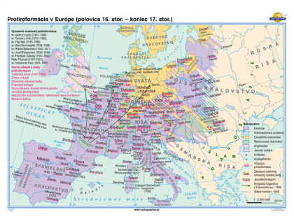Mapa Protireformácia v Európe (polovica 16.stor.-koniec 17.stor.)140x100cm