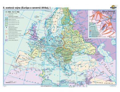 Mapa II.svetová vojna v Európe a severnej Afrike (1.9.1939-18.11.1942)140x100cm