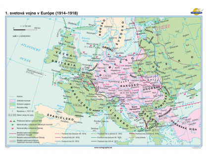 Mapa I.svetová vojna v Európe (1914-1918) 160x120cm