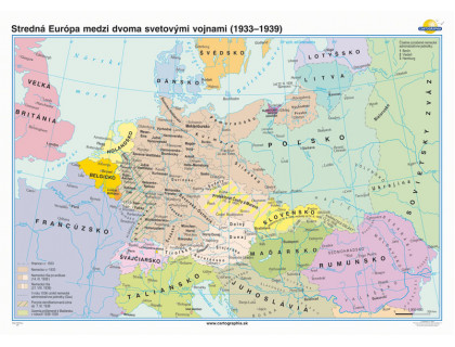 Mapa Stredná Európa medzi dvoma svetovými vojnami (1933-1939)140x100cm