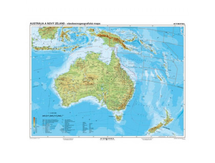 Austrália a Nový Zéland - všeobecnogeografická+politická mapa 160x120cm