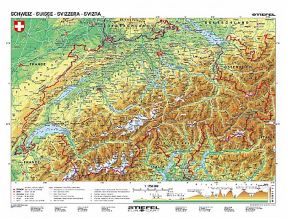 Švajčiarsko - všeobecnogeografická mapa 160x120cm