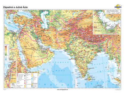 Západná a Južná Ázia všeobecnogeografická mapa 140x100cm