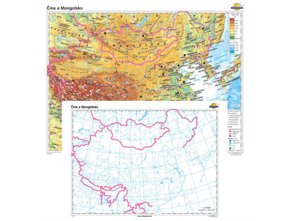 Čína a Mongolsko všeobecnogeografická mapa + slepá mapa DUO 140x100cm