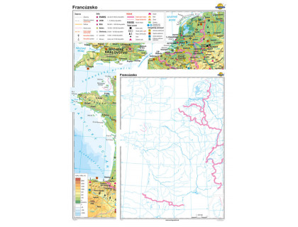 Francúzsko všeobecnogeografická + slepá mapa DUO 140x100cm 