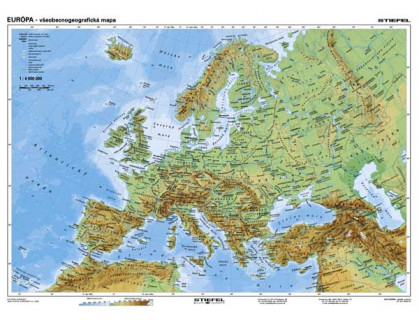 Všeobecnogeografická a politická mapa Európy 160x120cm