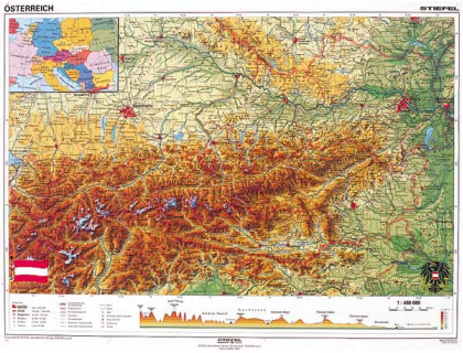 Rakúsko - všeobecnogeografická mapa nemecky 160x120cm