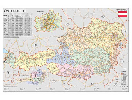 Rakúsko - politická mapa nemecky 160x120cm