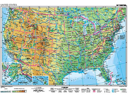 USA všeobecnogeografická a politická mapa 160x120cm