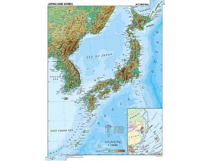 Japonsko a Kórea - všeobecnogeografická mapa 120x160cm