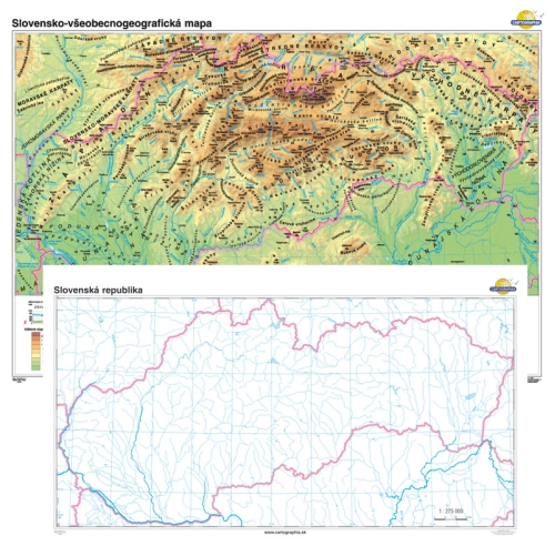 Slovensko - v&scaron;eobecnogeografick&aacute; mapa + slep&aacute; mapa DUO 140x100cm