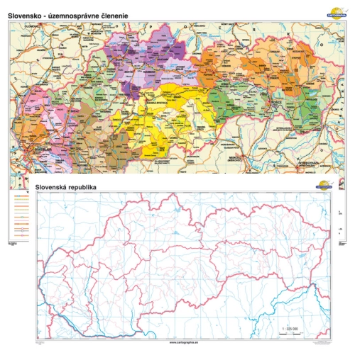 Slovensko - &uacute;zemnospr&aacute;vne členenie + slep&aacute; mapa DUO 140x100cm