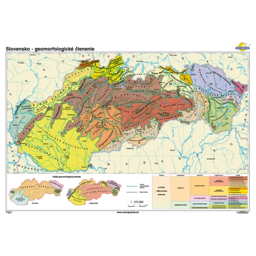 Slovensko - geomorfologick&eacute; členenie 160x120cm
