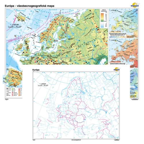 Eur&oacute;pa- v&scaron;eobecnogeografick&aacute; mapa + slep&aacute; mapa DUO 160x120cm