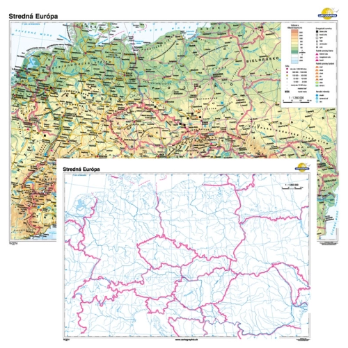 Stredn&aacute; Eur&oacute;pa + slep&aacute; mapa DUO 140x100cm