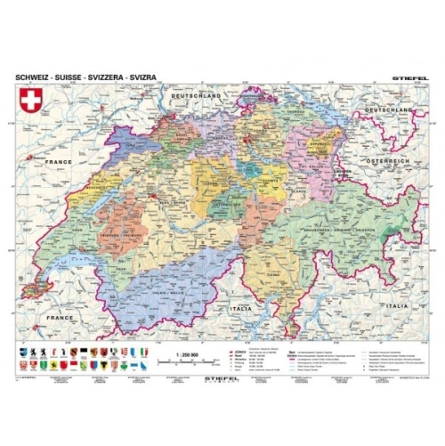&Scaron;vajčiarsko - politick&aacute; mapa 160x120cm 