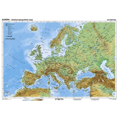 V&scaron;eobecnogeografick&aacute; a politick&aacute; mapa Eur&oacute;py 160x120cm
